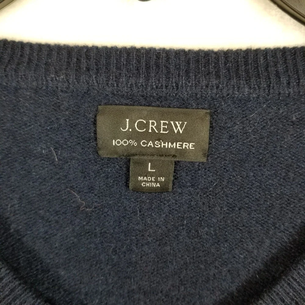 J.Crew Mens Navy Blue 100% Cashmere V-Neck‎ Sweater Size Large L Long Sleeve